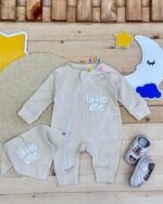 ست سرهم نوزادی زیپ little one کرمی