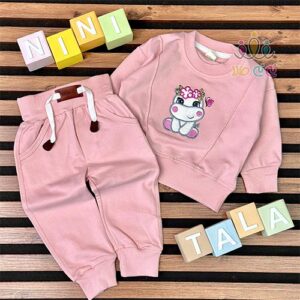 بلوز-و-شلوار-دخترانه-دورس-طرح-اسب-آبی-صورتی