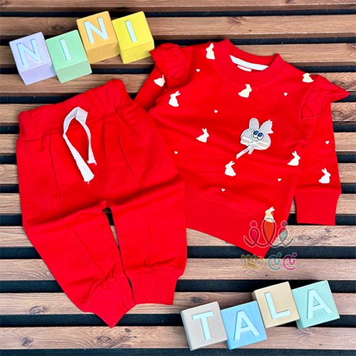 ست-بلوز-و-شلوار-دخترانه-چیندار-خرگوش-قرمز