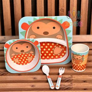 ست-۵-تکه-ظرف-غذا-بامبو-کودک-جوجه-تیغی