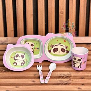 ست-۵-تکه-ظرف-غذا-بامبو-کودک-طرح-پاندا