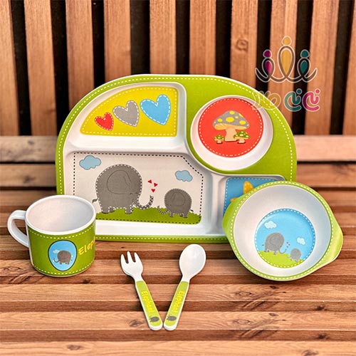 ظرف-غذا-بامبو-۵-تکه-طرح-فیل-قلبی