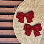 گیره-پاپیونی-چهارخانه-قرمزمشکی-پشمی-دخترانه