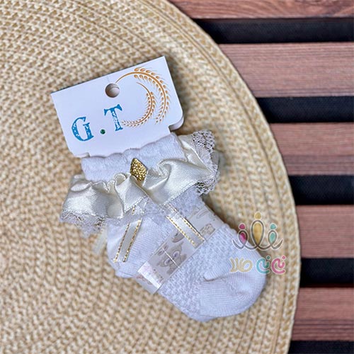 جوراب-دخترانه-جودون-توری-بچگانه-شیری جوراب-دخترانه-جودون-توری-بچگانه-شیری