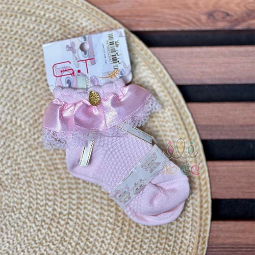 جوراب-دخترانه-جودون-توری-بچگانه-صورتی