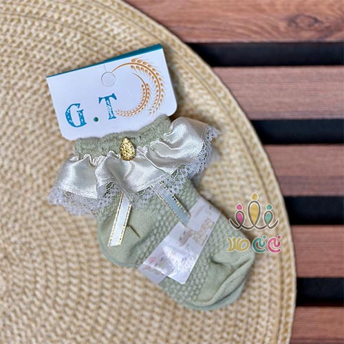 جوراب-دخترانه-جودون-توری-بچگانه-پسته-ای