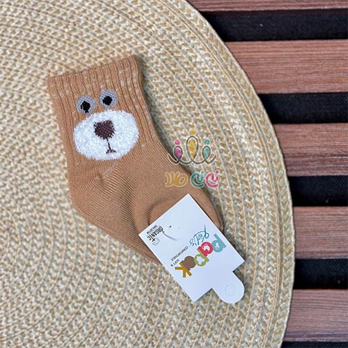 جوراب-ساقدار-نوزادی-طرح-پوزه-تدی-نسکافه-ای