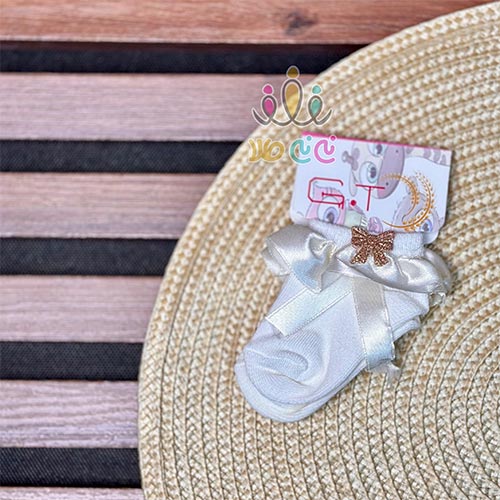 جوراب-نوزادی-دخترانه-پاپیونی-روبان-دار-نباتی