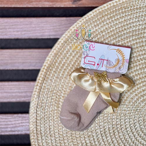 جوراب-نوزادی-دخترانه-پاپیونی-روبان-دار-نسکافه-ای