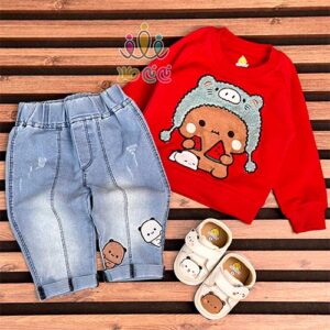 ست-سه‌تکه-بلوز،-شلوار-لی-و-پاپوش-بوبوی-قرمز-نوزاد