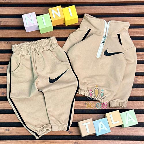 هودی-شلوار-اسپرت-نیم-زیپ-نایک-بچگانه--نسکافه-ای