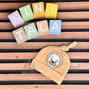 کلاه-گرهی-نوزادی-اسپرت-طرح-شیر-مهربان-شکلاتی