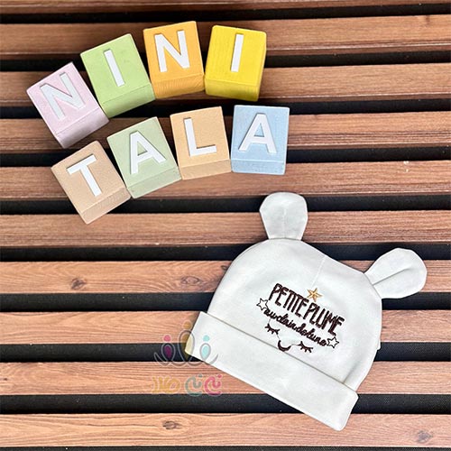 کلاه-گوشدار-نوزادی-اسپرت-طرح-گلدوزی-ستاره-شیری